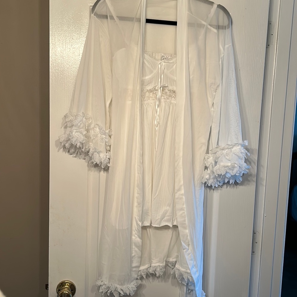 White robe and mini white slip